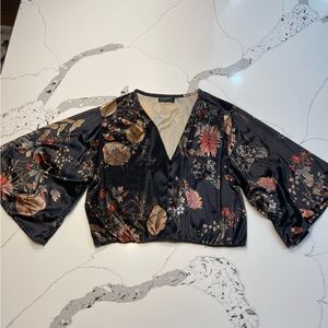 Zara Kimono Style Floral Black Women's Top